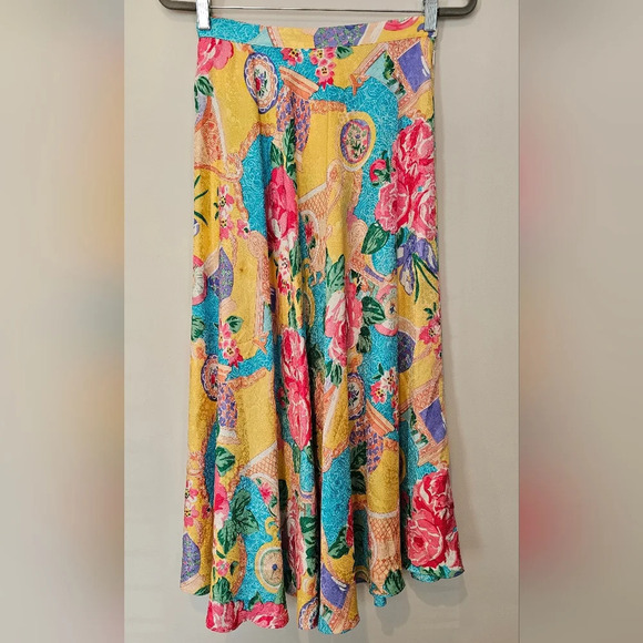 unbranded Dresses & Skirts - Vintage 100% Silk Made In Korea Floral Clock Print Asian Inspire Skirt Midi Maxi